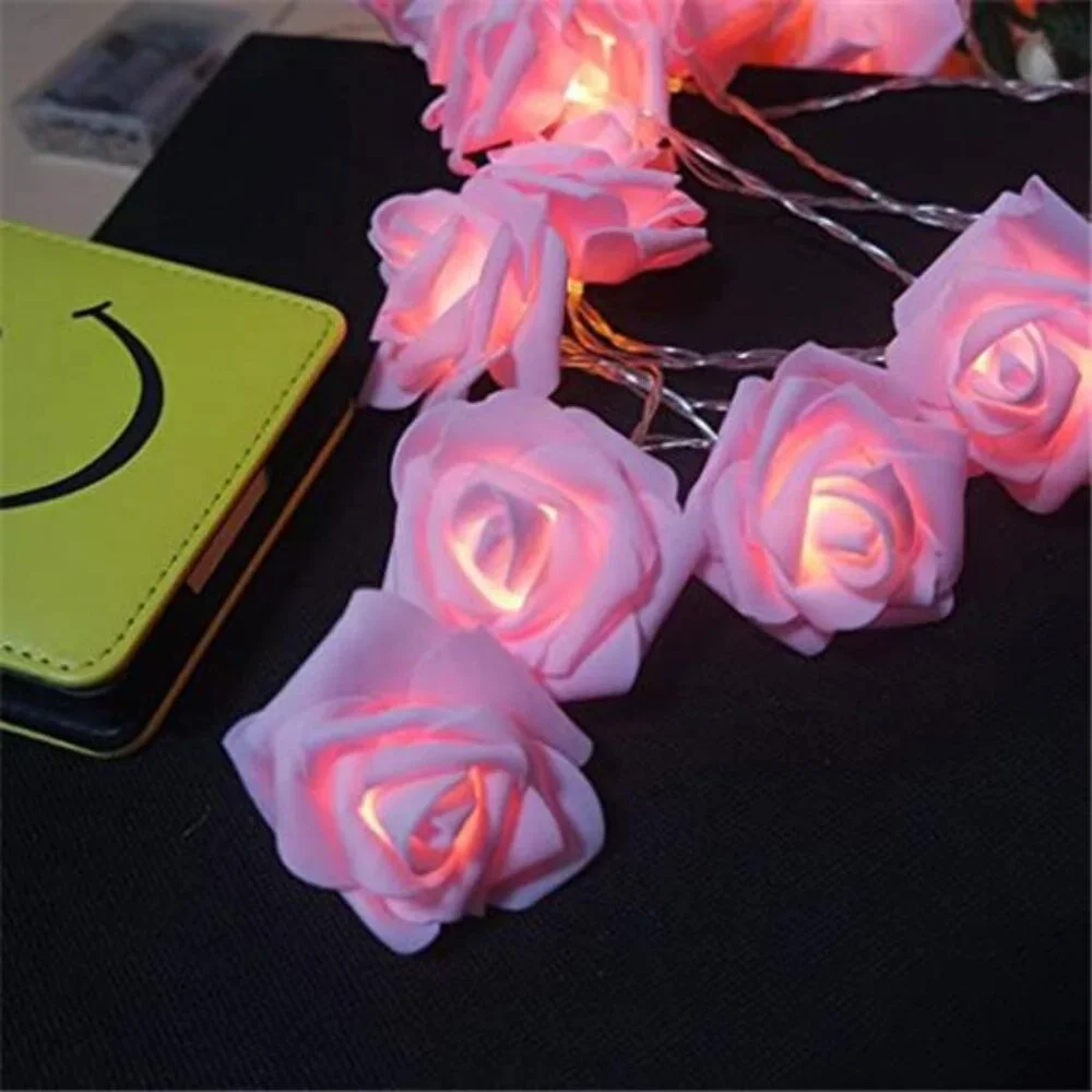 Pink Rose Flower String Lights Battery Operated Warm LED Wedding Party Decor